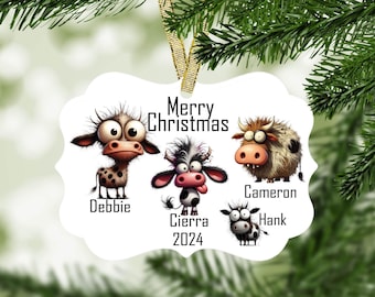 Cow Ornament, Custom Cow Gift, Cow Family Ornament, Personalized Family Ornament, Cow Lover Gift, Personalized Ornament, Gift For Mom