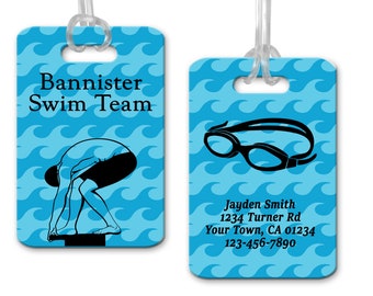 Swimming Luggage Tag, Personalized Bag Tag, Swim Team Bag Tag, Sports Bag Tag, Swim Team Gift