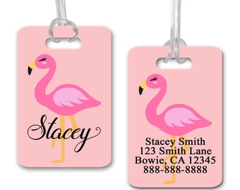 Flaming Luggage Tag, Personalized Bag Tag,  Flamingo Double Sided Suite Case Tag, Backpack Tag, Custom Travel Tag