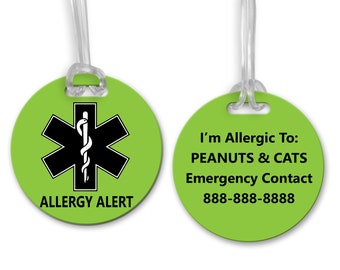 Medical Alert Bag Tag, Personalized Medical ID Tag, Custom Medical Tag, Allergy Alert Luggage Tag, Peanut Allergy Tag