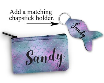 Personalized Mermaid Scales Coin Purse, Personalized Coin Pouch, Personalized Card Pouch