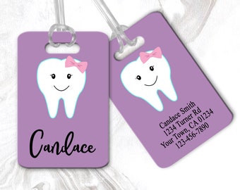 Happy Dental Smile Travel Luggage Tags With Full Privacy Cover Leather Case And Stainless Steel Loop