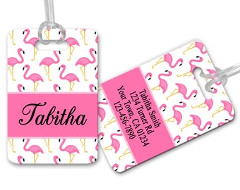 Aibileen Pink Flamingo Luggage Tag Set of 1 Cruise Ship Suitcase Label Personalized Art Decoration