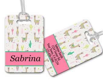 Llama Personalized Luggage Tag, School Backpack Tag, Girls Luggage Tag, Bookbag Tag for Girls, Briefcase Tag