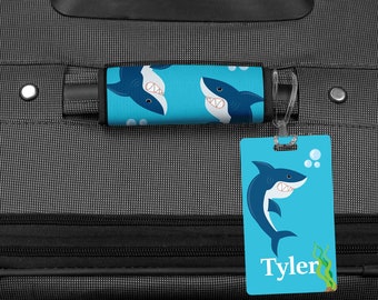 Shark Luggage Tag, Personalized Luggage Tag, Luggage Handle Wrap, Custom Luggage Tag, Travel Accessories, ID Tag, Shark Bag Tag, Kids Tag