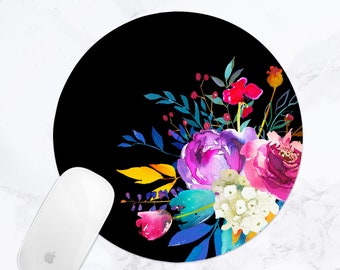Watercolor Floral Mousepad, Desk Accessories, Pink and Purple Floral Mouse Pad, Circle Mouse Pad, Blogger Gift, MP007