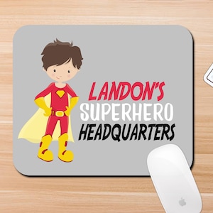 Superhero Mouse Pad, Kids Room Decor, Boys Desk Accessories, Personalized Superhero Mouse Pad, Boys Superhero Gift