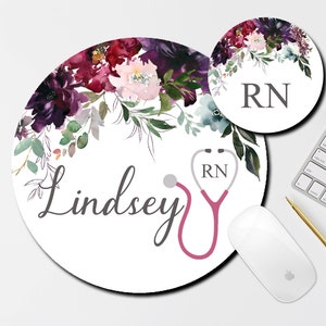 Custom Nurse Mouse Pad, School Nurse Office Decor, Nurse Graduation Gift, Nurses Office Decor, Flower Mouse Pad, Mouse Pad and Coaster Set