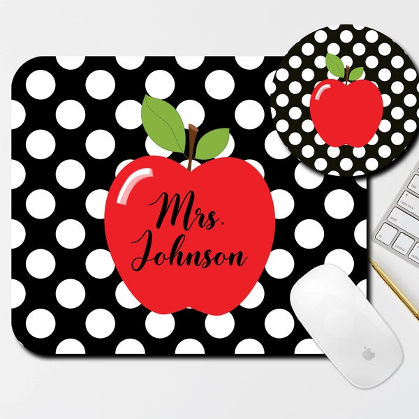 Apple Mouse Pad and Coaster Set, Desk Accessories, Teacher Gift, Personalized Gift, Gift For Teacher