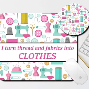 Personalized Sewing Themed Mouse Pad , Desk Accessories, Gift For Seamstress, Personalized Mouse Pad, Mouse Pad and Coasters For Sewing Room