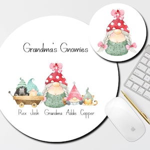 Gnome Mouse Pad and Coaster Set, Desk Accessories, Personalized Gnome Mouse Pad, Gift For Grandma, Custom Gnome Gift