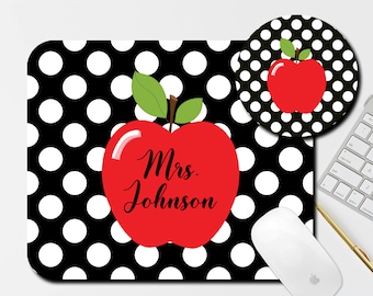 Apple Mouse Pad and Coaster Set, Desk Accessories, Teacher Gift, Personalized Gift, Gift For Teacher