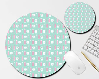 Dentist Office Mouse Pad and Coaster Set, Desk Accessories, Tooth Desk Coaster, Gift For Dentist