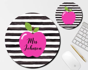 Apple Mouse Pad and Coaster Set, Desk Accessories, Teacher Gift, Personalized Gift