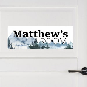 Personalized Mountains Name Sign, Mountain Aluminum Door Sign, Bedroom Door Plaque, Boys Room Decor, Personalized Door Sign
