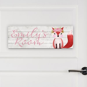 Personalized Fox Name Sign, Floral Aluminum Door Sign, Bedroom Door Plaque,  Girls Room Decor, Personalized Door Sign, Fox Door Sign