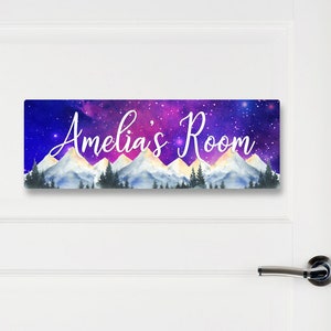 Letrero personalizado del nombre de las montañas, letrero de la puerta de aluminio de la montaña, placa de la puerta del dormitorio, decoración de la habitación de las niñas, muestra personalizada de la puerta