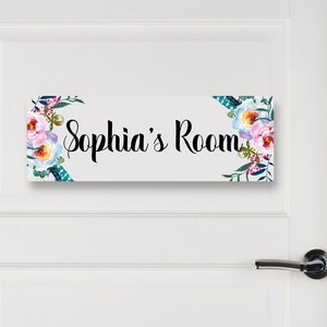 Personalized Floral Name Sign, Floral Aluminum Door Sign, Bedroom Door Plaque,  Girls Room Decor, Personalized Boho Door Sign