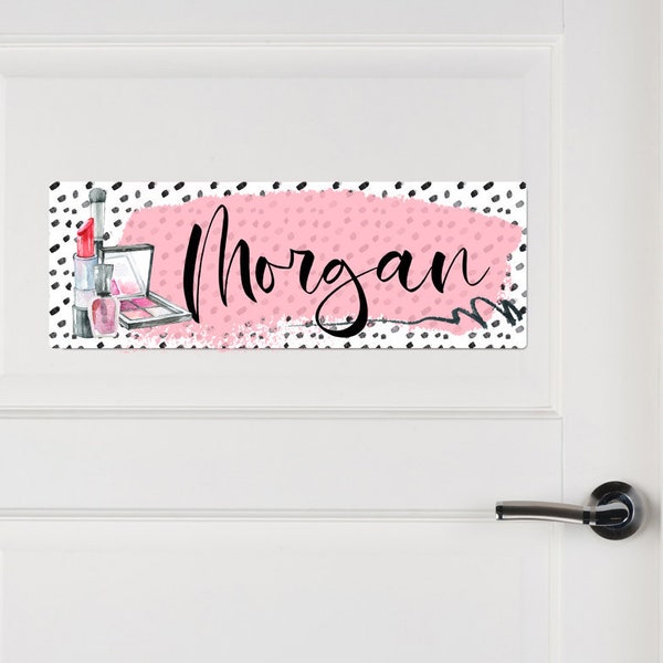 Personalized Makeup Name Sign, Makeup Aluminum Door Sign, Bedroom Door Plaque,  Girls Room Decor, Makeup Artist Name Sign