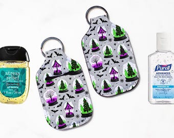 Personalized Hand Sanitizer Keychain, Christmas Hand Sanitizer, Stocking Stuffer, Goth Christmas Gift, Holiday Skeleton Sanitizer Holder