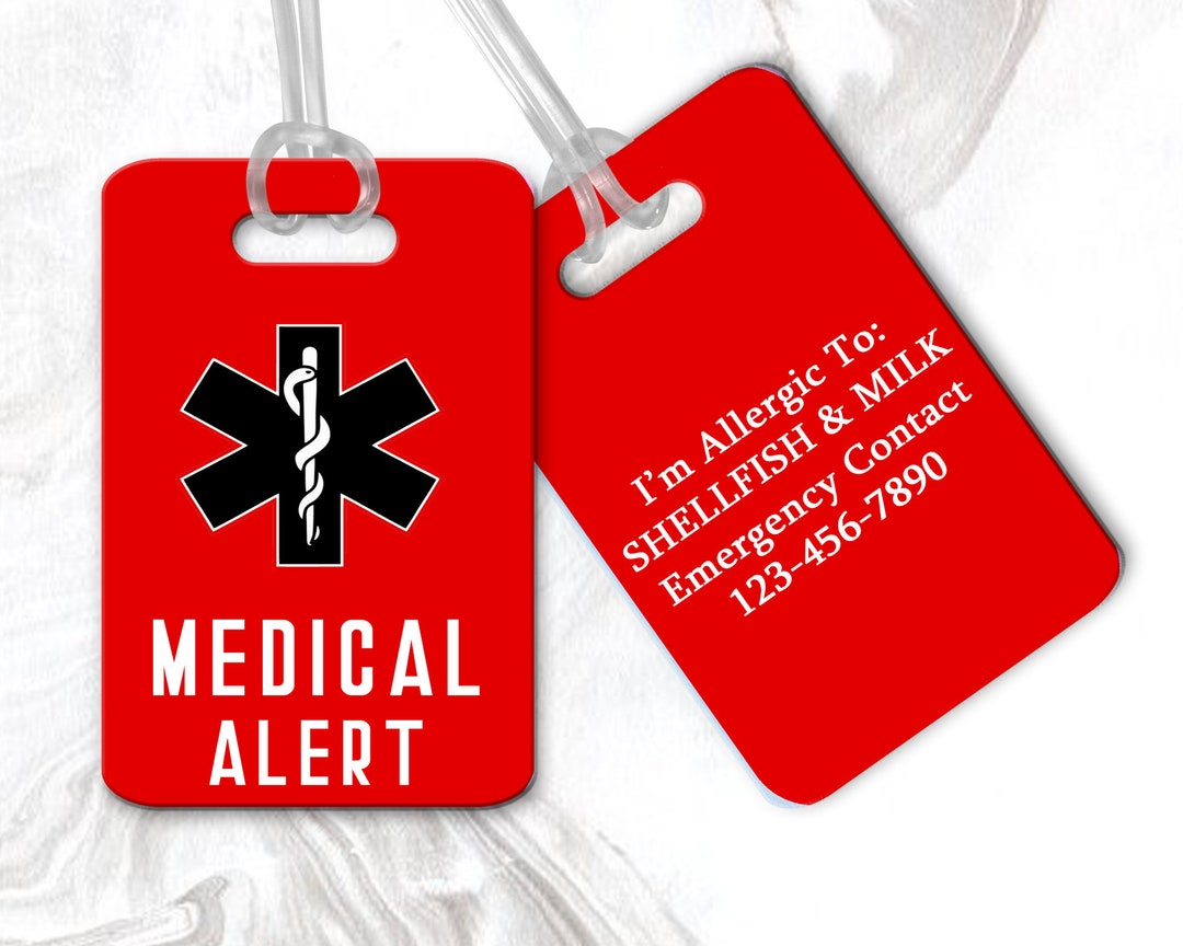 Medical Alert Luggage Tag, Personalized Bag Tag, Brief Case Tag