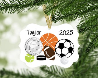 Basketball Ornament,  Baseball Ornament, Sports Ornament, Football Ornament,  Multi Sport Christmas Ornament, Athlete Gift, Hockey Gift