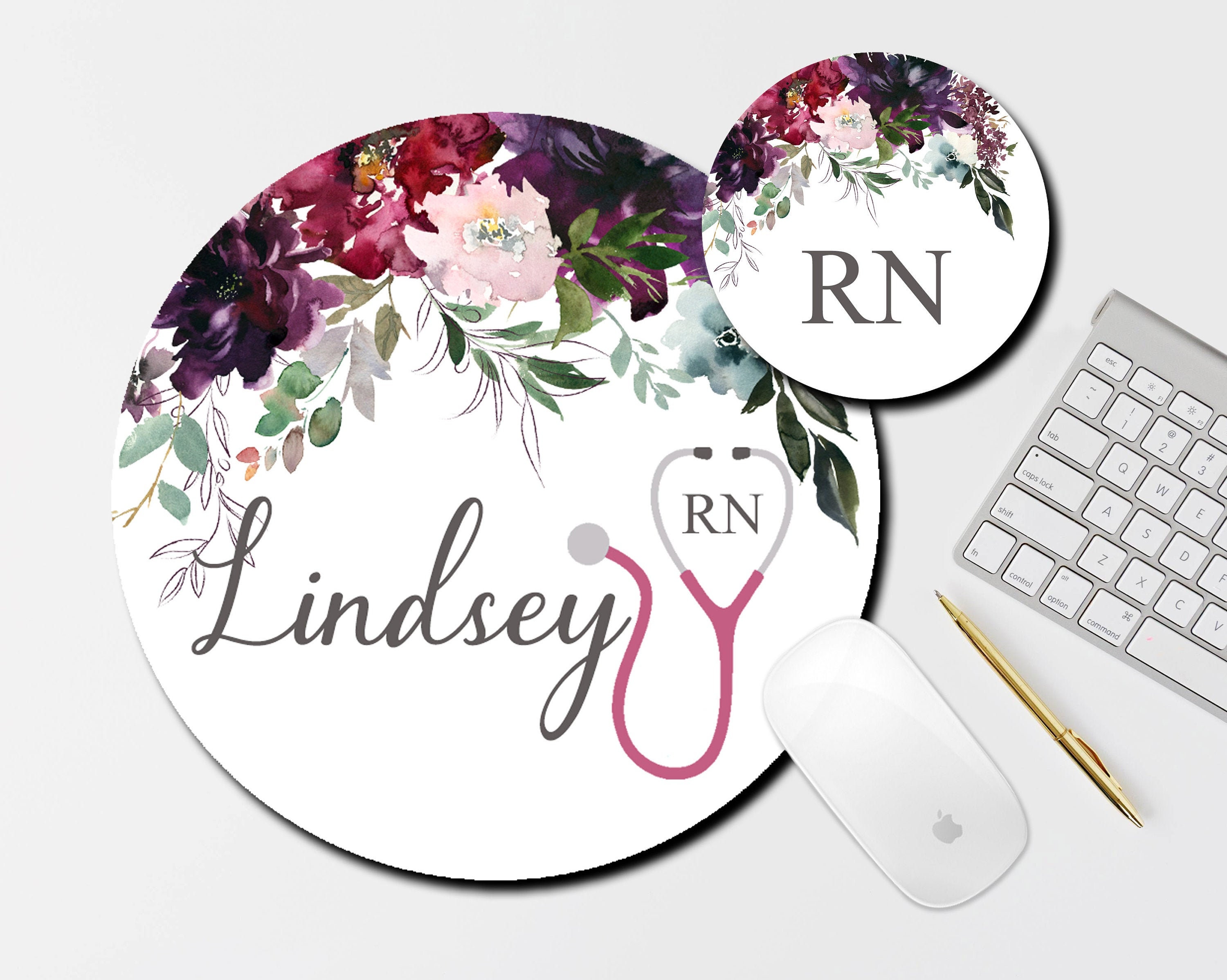 Custom Nurse Mouse Pad, School Nurse Office Decor, Nurse Graduation Gift, Nurses Office Decor, Flower Mouse Pad, Mouse Pad and Coaster Set
