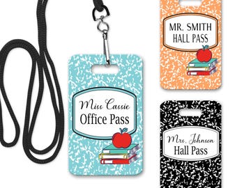 Personalized Lanyard ID Badge, Teacher Lanyard Classroom Pass, Passes For Teacher, Composition Lanyard Tag