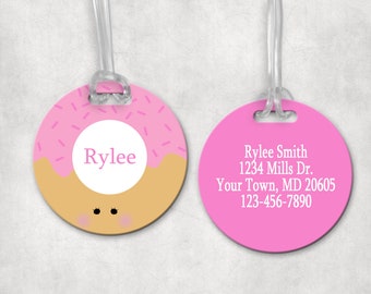 Donut Luggage Tag, Personalized Luggage Tag, Personalized Tags for Girls, Personalized Book Bag Tag, Diaper Bag Tag