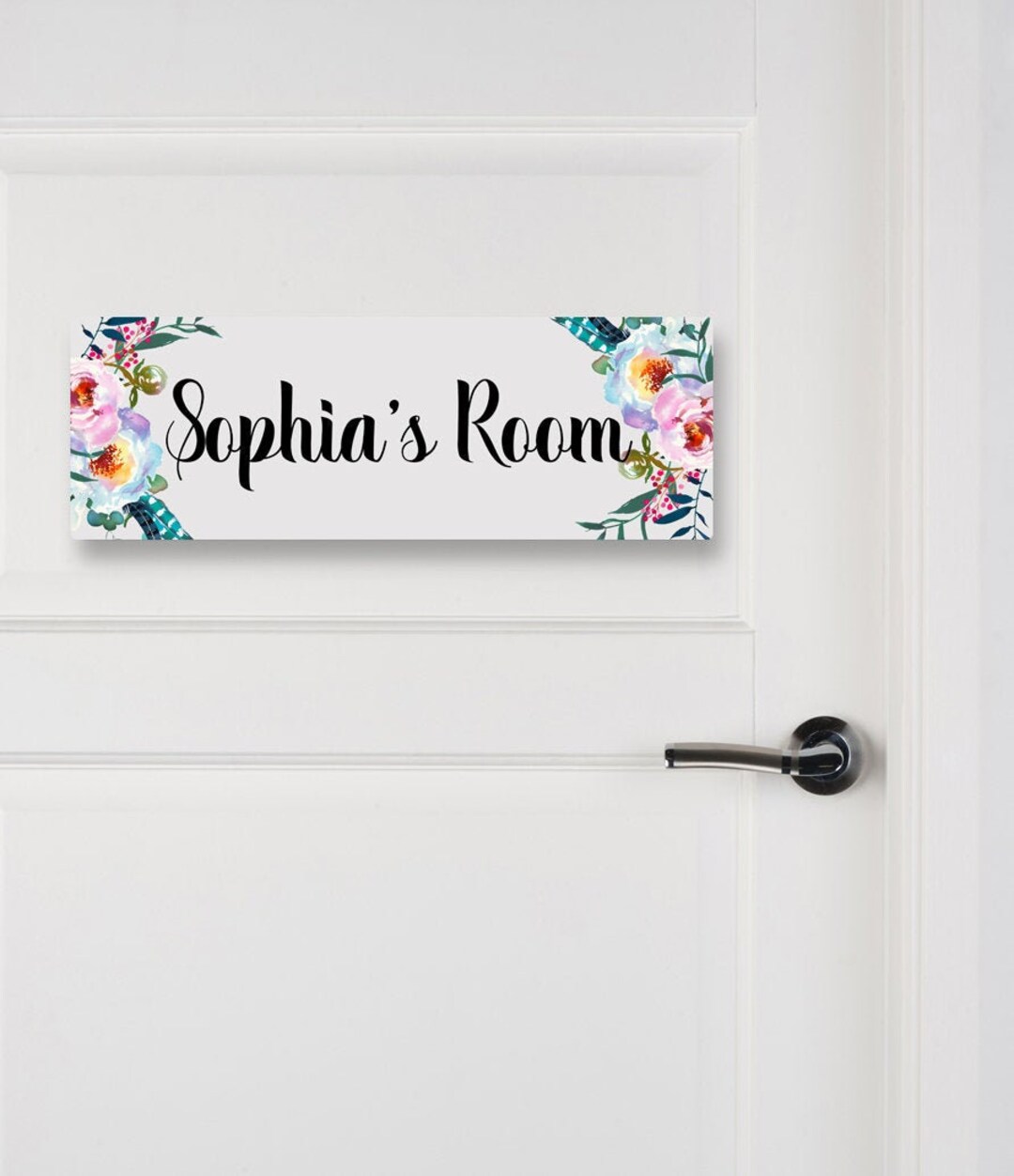 Personalized Floral Name Sign, Floral Aluminum Door Sign, Bedroom Door ...