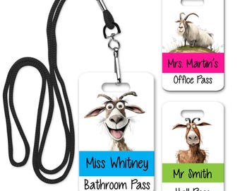 Personalized Goat Lanyard Hall Pass, Teacher Lanyard Classroom Pass