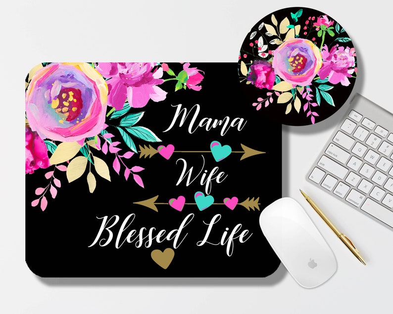 Floral Mouse Pad and Coaster Set Floral Desk Coaster Quote Mouse Pad Desk Accessories Gift For Mom