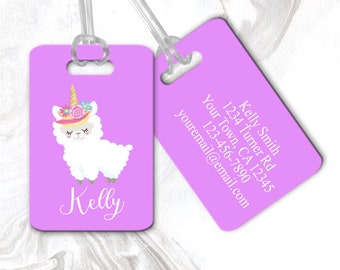 Custom Llama Luggage Tag, Girls Luggage Tag, Personalized Luggage Tag, Book Bag Tag for Girls