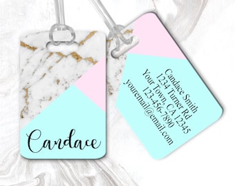 Travel Bag Tag, Mint and Pink Luggage Tag, Personalized Luggage Tag, Luggage Tag, Name Tag for Backpack, Cute Travel Accessories