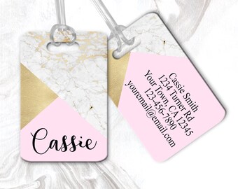 Pink and Gold Luggage Tag, Personalized Luggage Tag, Luggage Tag, Custom Luggage Tag, Cute Travel Accessories