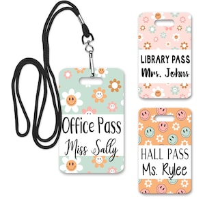 Personalized Lanyard Hall Pass, Teacher Lanyard Classroom Pass, Gift For Teacher, Passes For Teacher, Hall Pass, Retro Smiley Face Hall Pass