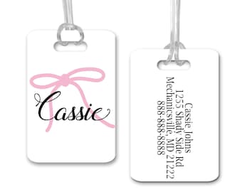 Coquette Bow Luggage Tag, Preppy Girl Bag Tag, Sweet Sixteen Gift, Girls Bow Tag, Bookbag Tag, Girly Bag Tag