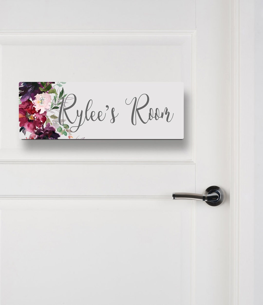 Personalized Floral Name Sign, Floral Aluminum Door Sign, Bedroom Door ...