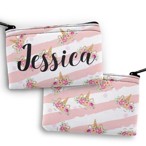 Monedero de cambio de unicornio personalizado, bolsa de tarjeta personalizada, billetera pequeña de unicornio personalizado