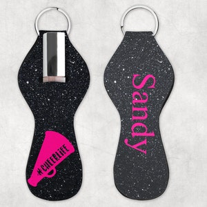 Porte-clés personnalisé de pom-pom girl, support de baume à lèvres à fausses paillettes, cadeau cheer personnalisé, cadeau sac butin image 2