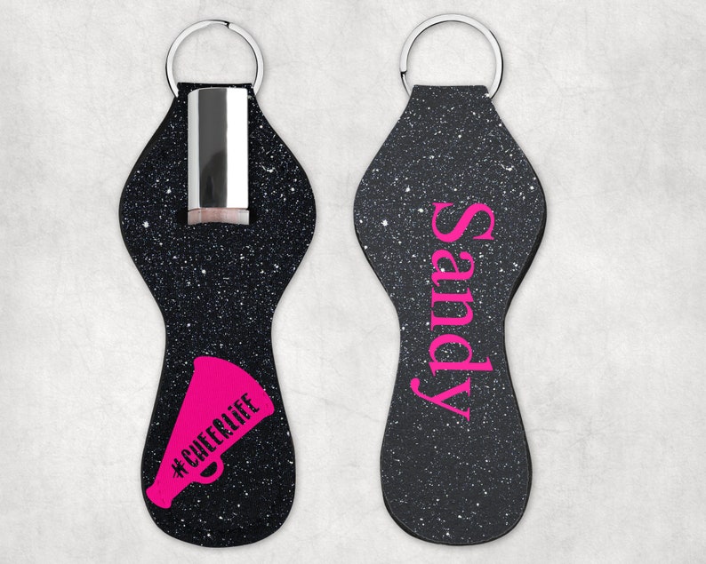 Porte-clés personnalisé de pom-pom girl, support de baume à lèvres à fausses paillettes, cadeau cheer personnalisé, cadeau sac butin image 2