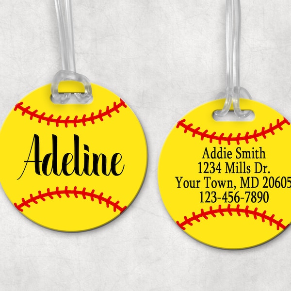 Softball Bag Tag, Personalized Softball Tag, Personalized Tags for Girls, Personalized Book Bag Tag, Custom Sports Bag Tag