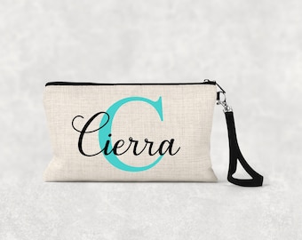 Monogrammed Makeup Bag,  Personalized Bridal Party Gift, Zippered Cosmetic Bag, Bachelorette Party Travel Bag, Custom Makeup Bag