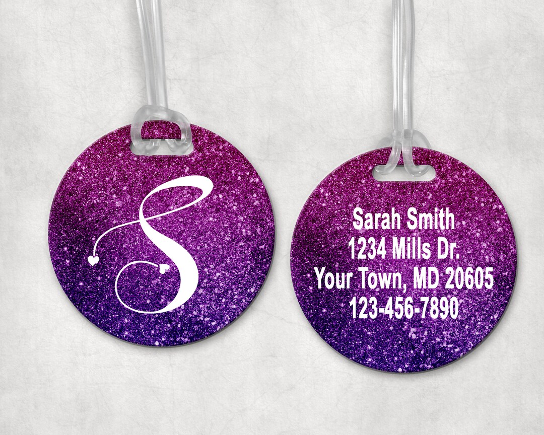 Faux Glitter Luggage Tag, Personalized Luggage Tag, Personalized Tags