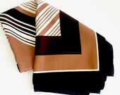 Vintage Retro Esprit Scarf Black Brown Striped Square Patterned Mod Scarf Italian Vintage 90s Esprit