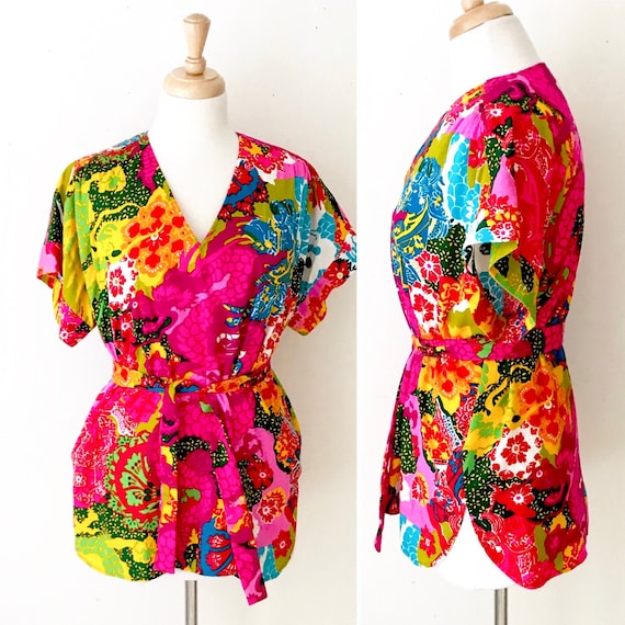 Novelty Print 60s Tunic Blouse | Vintage Psychedel