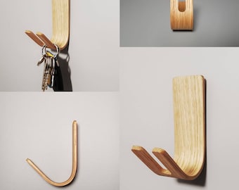 Adhesive Wall Key Hooks Hallway Wooden Wall Mounts Storage Organizers Made from Oak