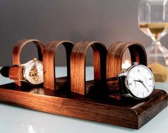 Watch stand display for 4 watches - Personalised Anniversary Gift For Him Fathers - Available in Oak - Walnut