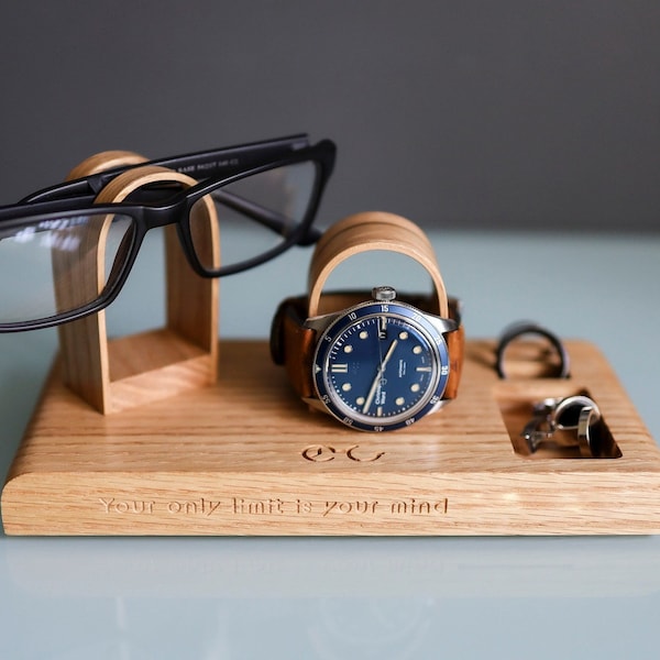 Personalised Glasses Watch Stand Tray Multipurpose Bedside Tray, Gift For Him, Fathers