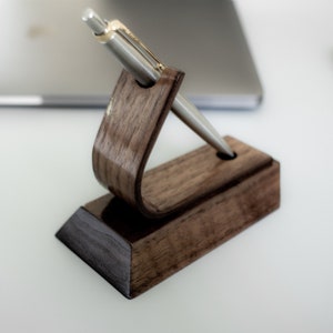 Luxury pen stand made from solid walnut dark wood - modern design gift for him